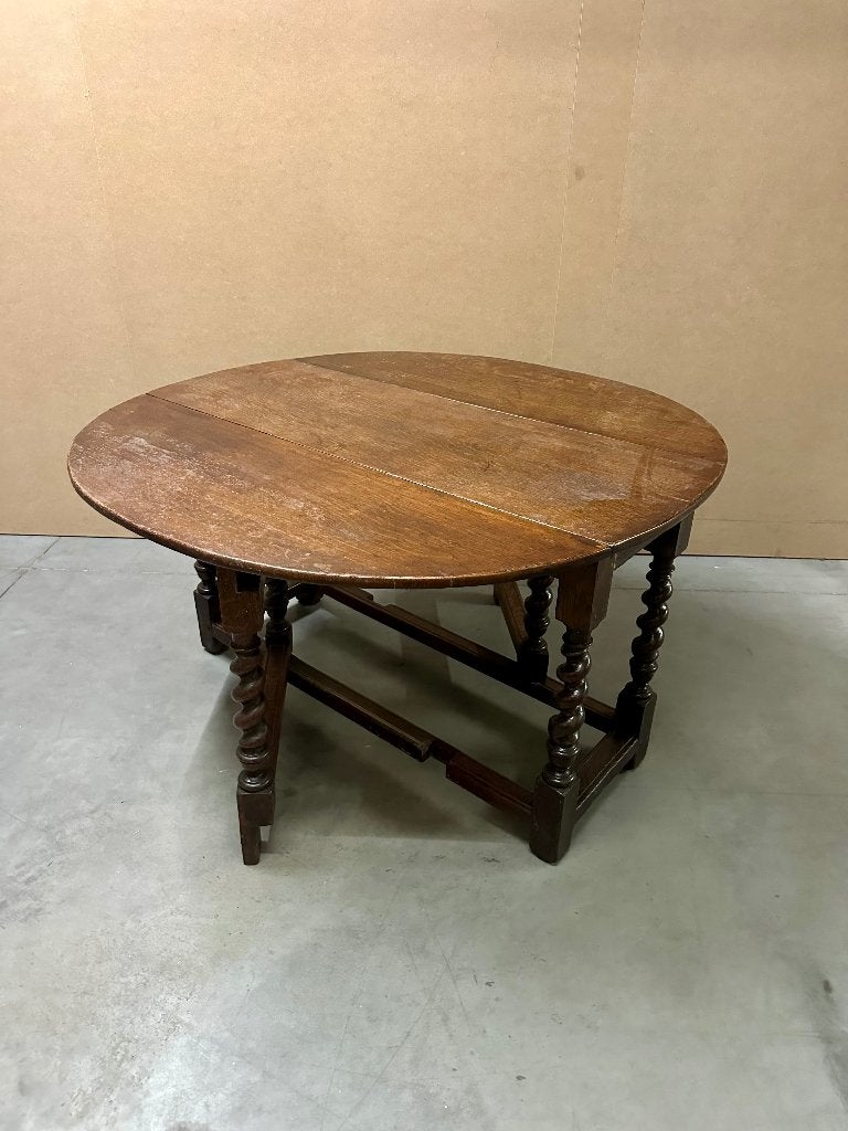 Antieke eiken Gateleg klaptafel met getorste poten (massief), Antiek en Kunst, Ophalen of Verzenden