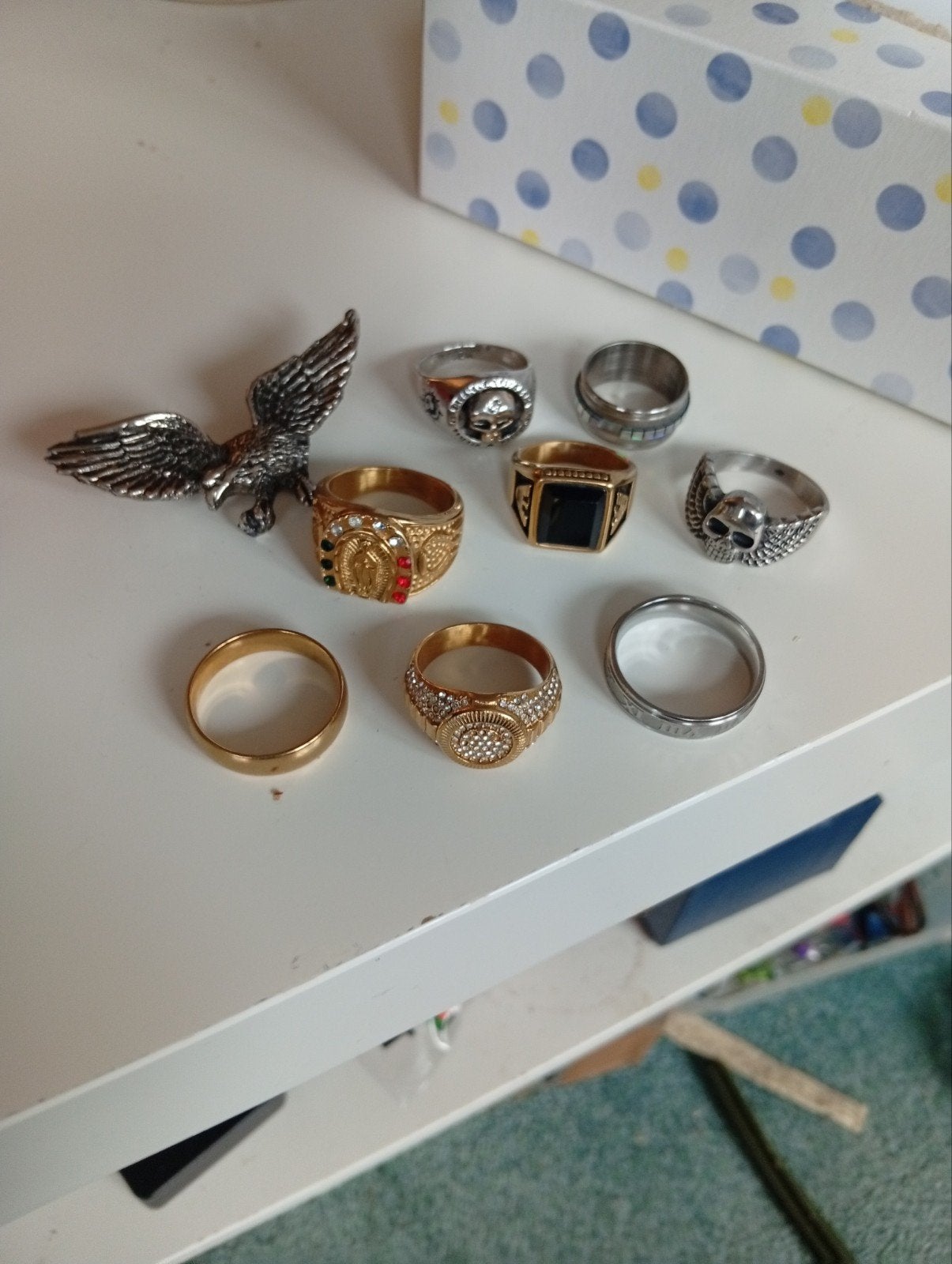 8 magnifiques bagues et collier pendentif aigle, Bijoux, Sacs & Beauté, Bagues, Neuf, Femme ou Homme, Avec pierre précieuse, Argent