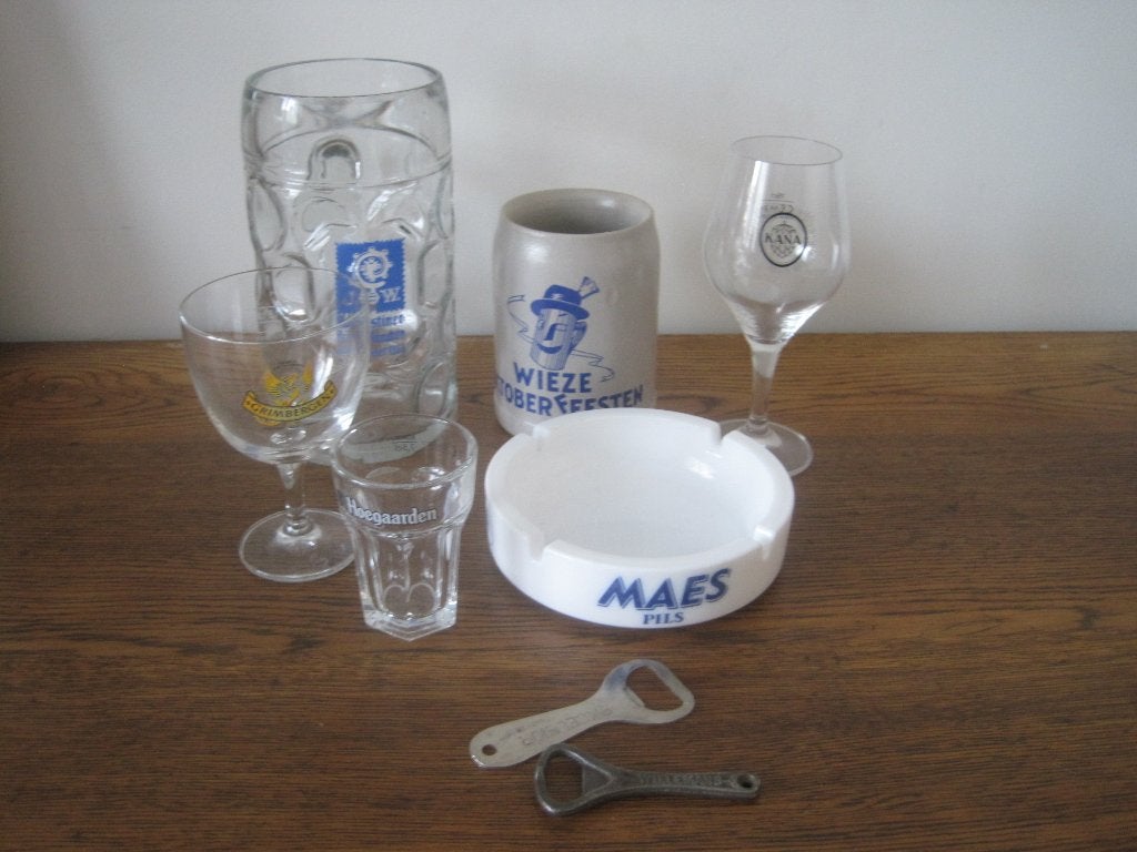 lot van 8 vintage bier objecten, diverse merken, Verzamelen, Biermerken, Ophalen of Verzenden, Zo goed als nieuw