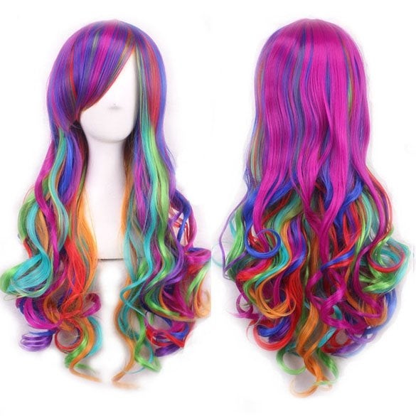Carnaval pruik lang haar met krullen multi-color FireWorks, Ophalen of Verzenden, Nieuw