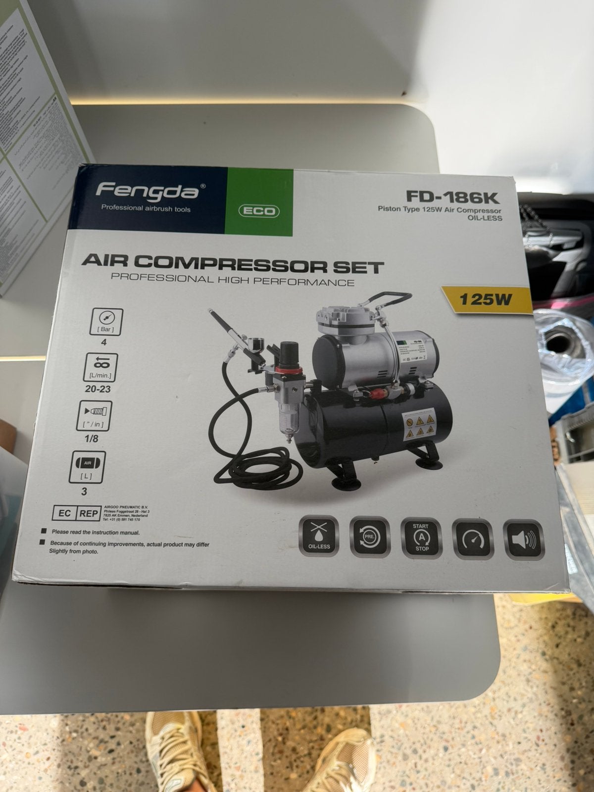 Airbrush Set + Compressor + Harder & Steenbeck  Airbrush, Ophalen of Verzenden, Zo goed als nieuw