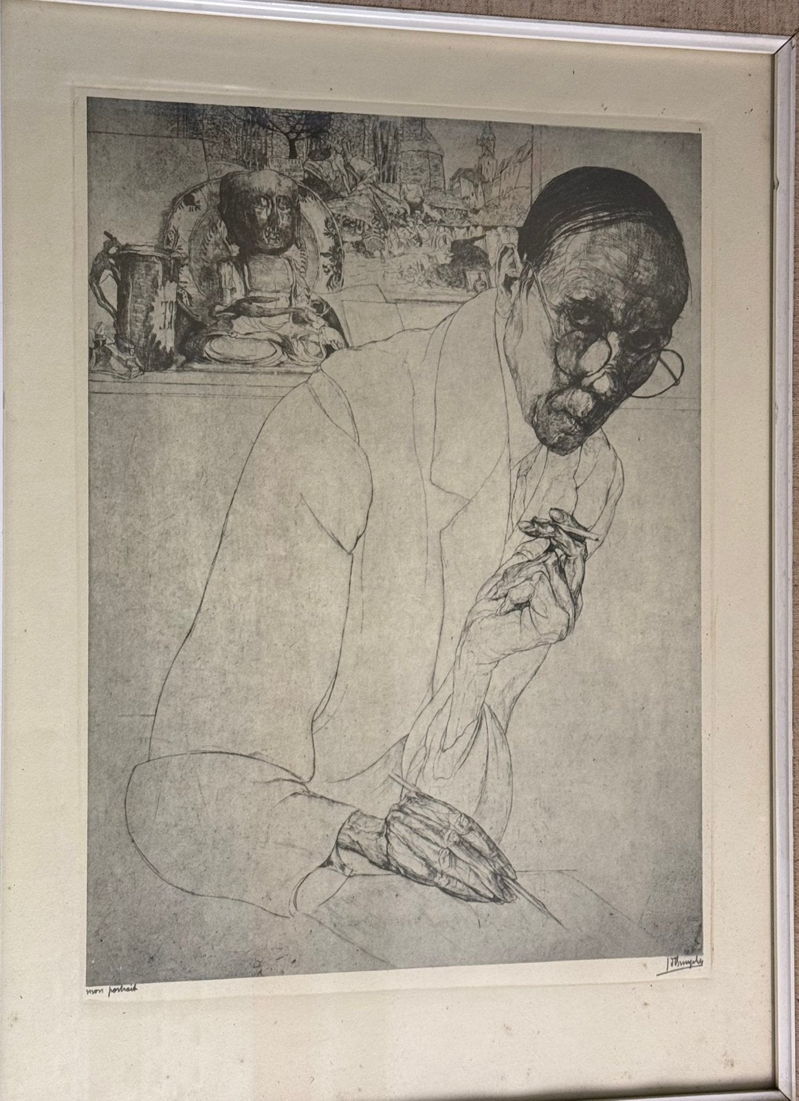 Originele ets Jules De Bruycker, Zelfportret 1925, Antiek en Kunst, Ophalen of Verzenden, Ets, Gesigneerd