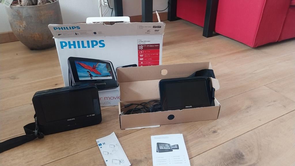 Draagbare DVD-speler met 2 schermen voor in de auto, Dvd-speler, Philips, Gebruikt, Draagbaar