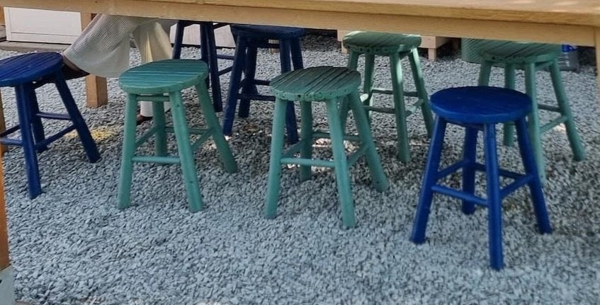 Krukjes merk Pomax kleur blauw / turquoise, Huis en Inrichting, Krukjes, Gebruikt, Hout, Ophalen