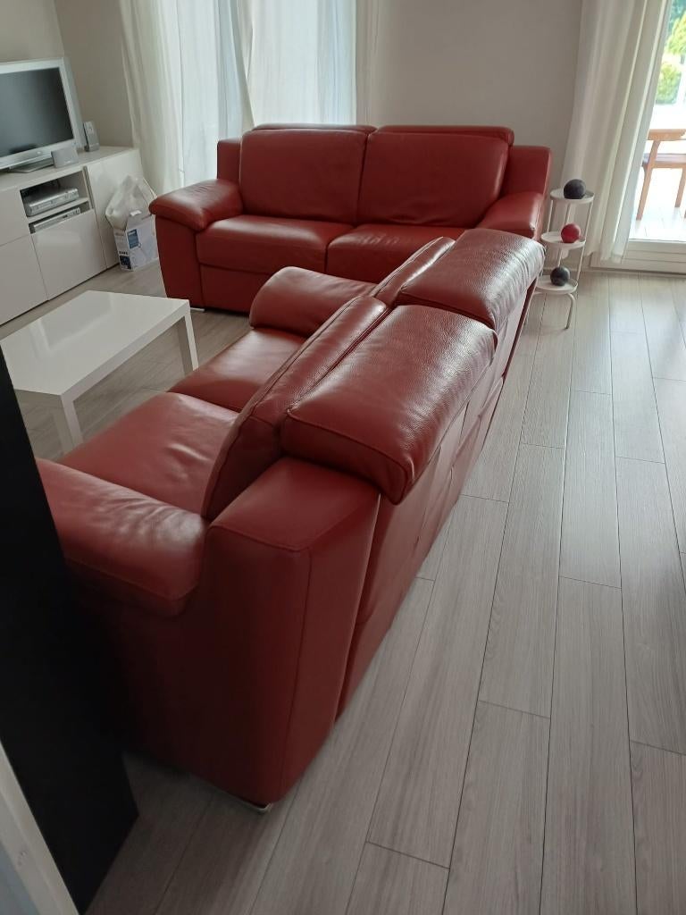 Salon en cuir canapé 3 places - 2 places dont 1 électrique, Maison & Meubles, 100 à 125 cm, Quatre personnes ou plus, Enlèvement