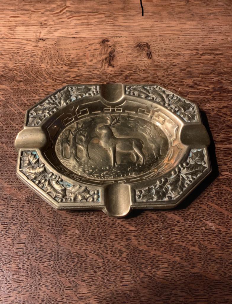 koperen asbak met hert -  Art deco, Ophalen of Verzenden, Zo goed als nieuw, Asbak