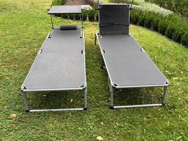 Ligzetel met zonnescherm - 2st, Jardin & Terrasse, Enlèvement, Comme neuf, Aluminium, Pliant