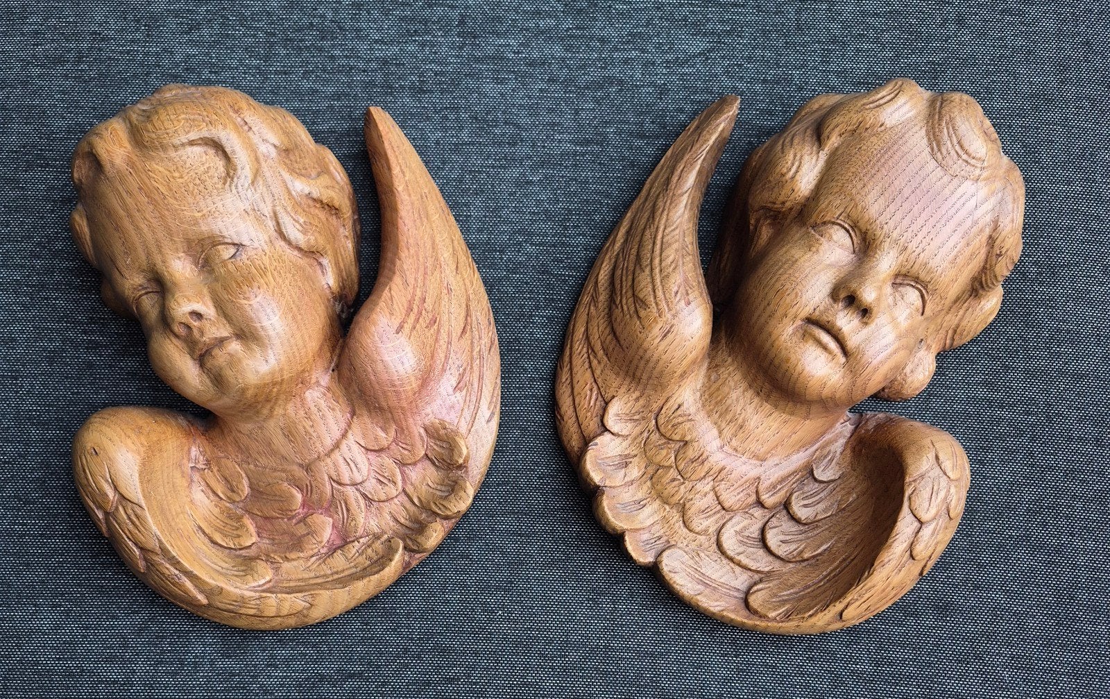 Paar monumentale Mechelse engelenkoppen – Handgesneden, Ophalen of Verzenden