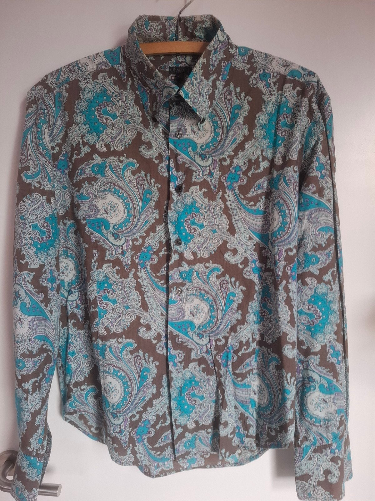 Olivier Strelli XL licht shirt met bruine turkooise print, Blauw, Ophalen of Verzenden, Zo goed als nieuw, Olivier Strelli