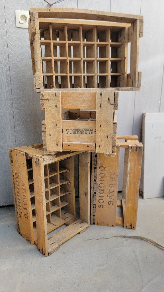 PIÈCE MUSÉE : 4 BACS BIÈRE BOIS 1960 TRÉSOR ABBAYE D'OIGNIES, Enlèvement