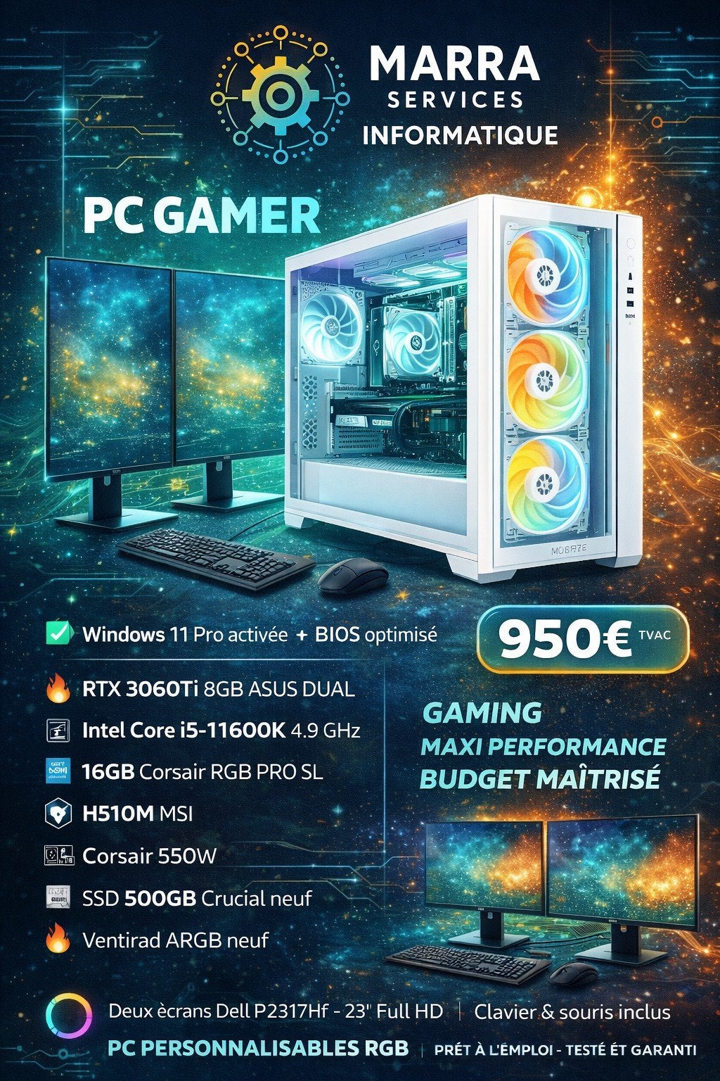 Pc gamer complet, Mix, Avec carte vidéo, Reconditionné, Enlèvement