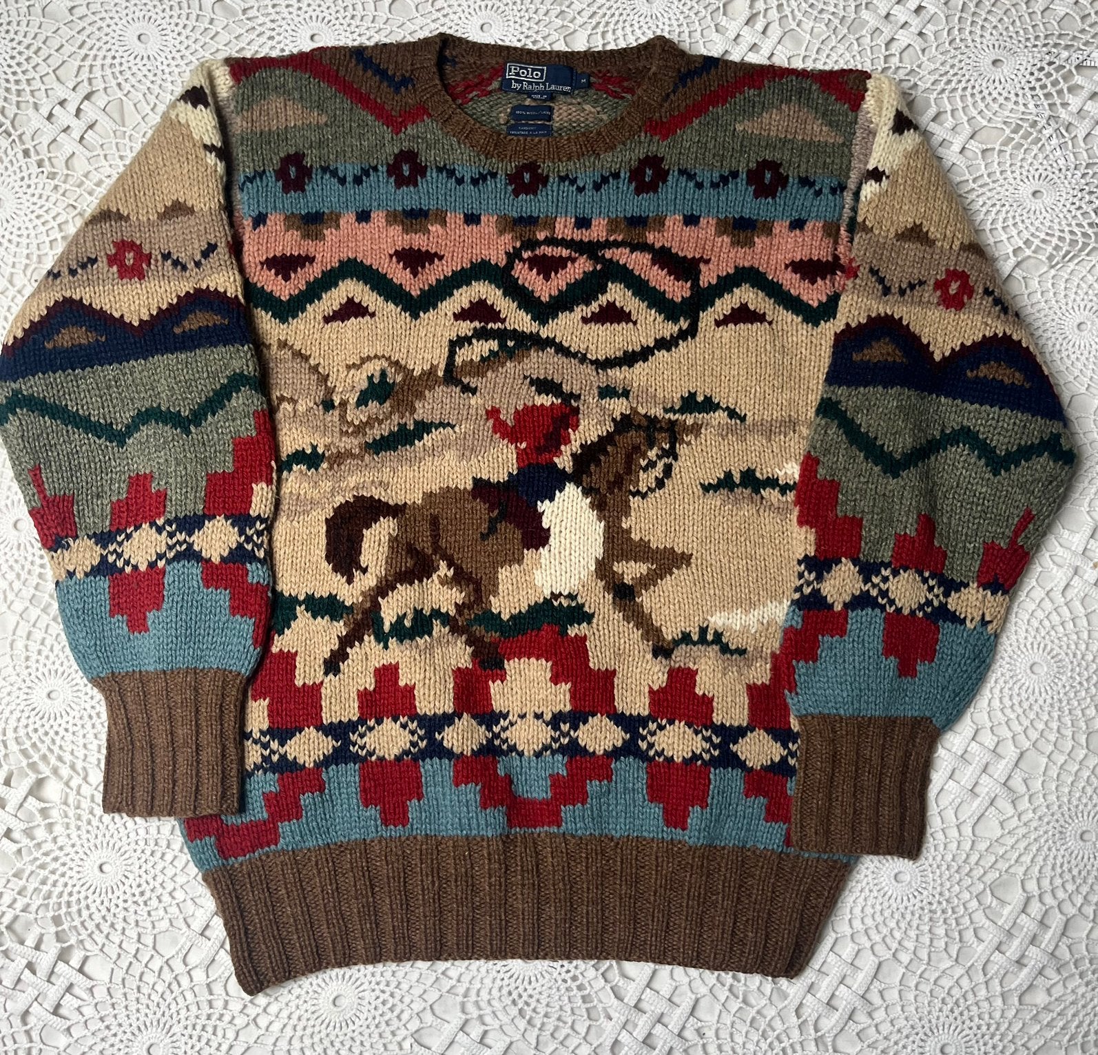Vintage Polo Ralph Lauren Hand Knit Cowboy Kanye West 2004 M, Vêtements | Hommes, Pulls & Vestes, Enlèvement ou Envoi, Comme neuf