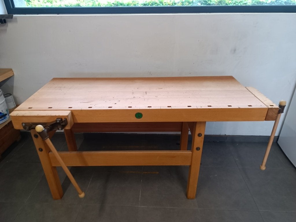 Houten werkbank (Ulmia), Bricolage & Construction, Établis, Enlèvement, Utilisé, 120 à 170 cm, Étau