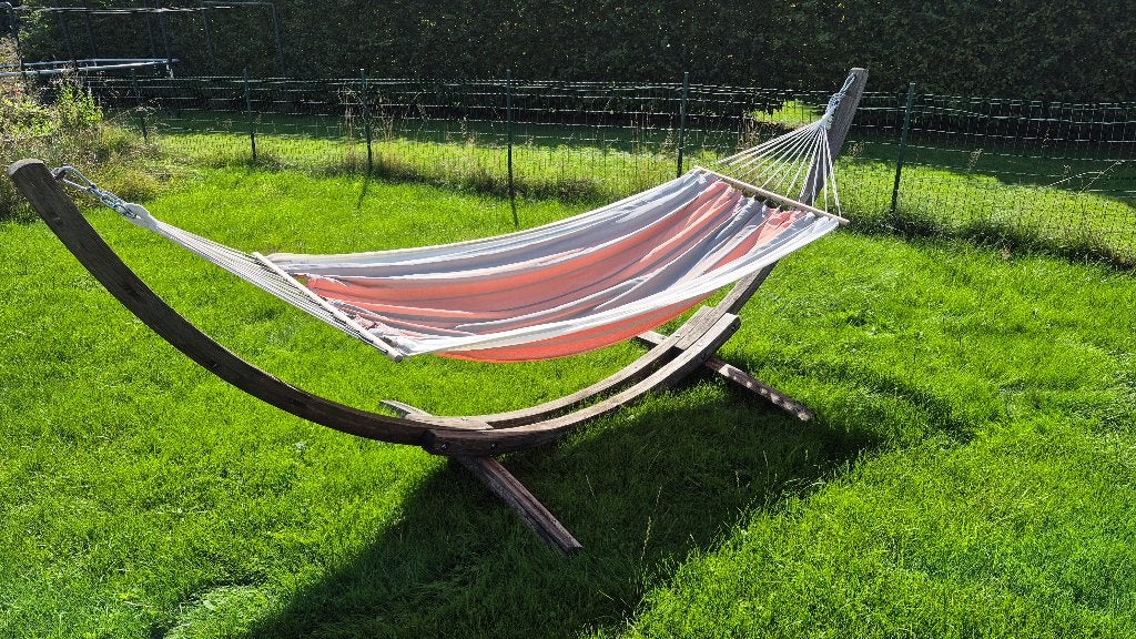Hamac 1 personne avec support en bois – jusqu’à 120 kg, Tuin en Terras, Hangmatten, Ophalen, Gebruikt, Met standaard, Eenpersoons