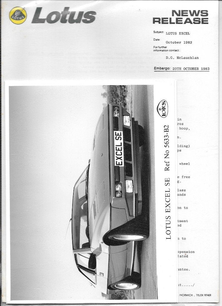 LOTUS EXCEL S.E.  1983, Ophalen of Verzenden, Zo goed als nieuw