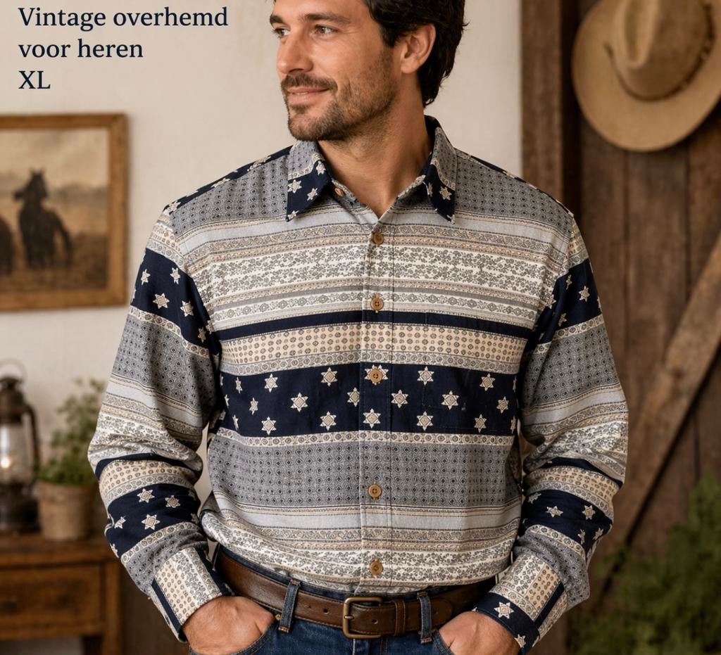 Signum - Vintage overhemd heren mannen XL diverse patronen, Kleding | Heren, Ophalen of Verzenden, Zo goed als nieuw, Beige, Halswijdte 43/44 (XL)