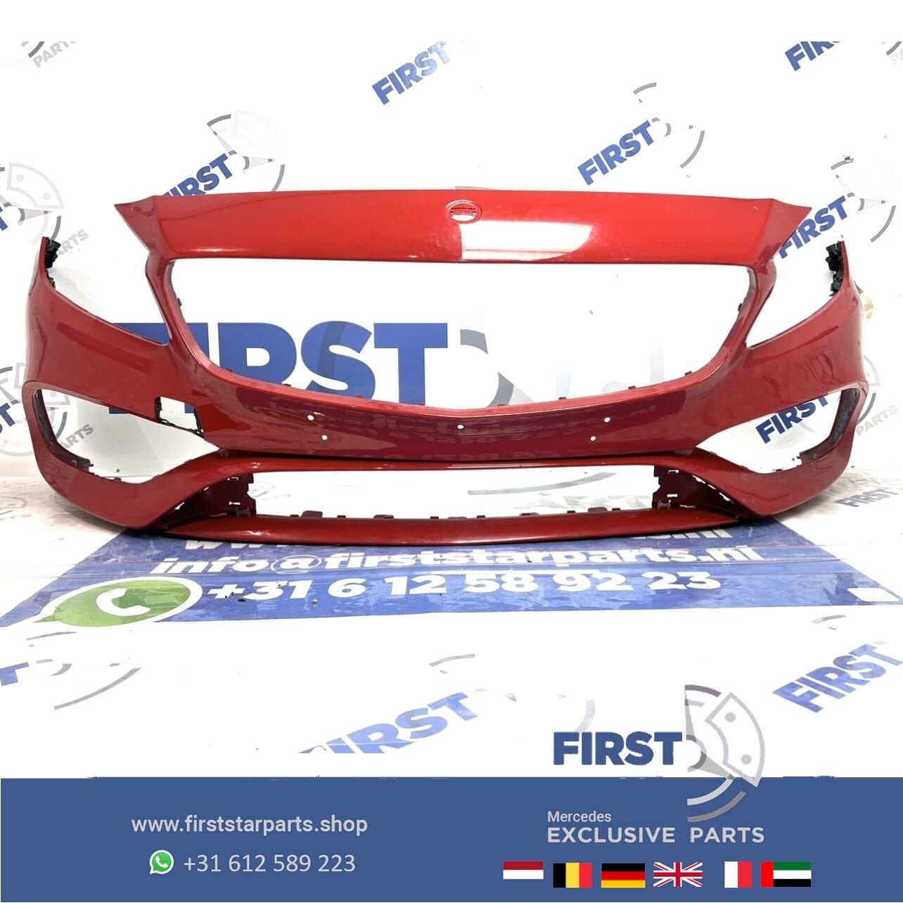 Mercedes A KLASSE BUMPER W176 AMG FACELIFT VOORBUMPER ROOD M, Gebruikt, -, Voor, Ophalen of Verzenden