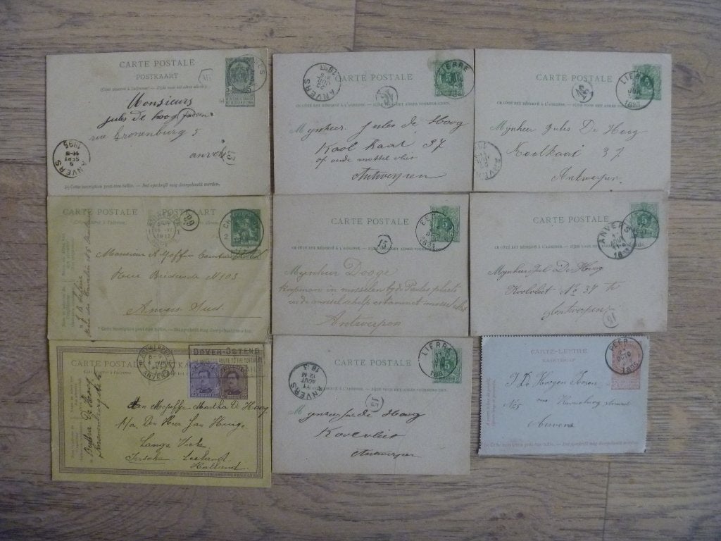 cartes postales. 9 pièces. avec timbres et timbres. Belgique, Collections, Enlèvement ou Envoi, Avant 1920, Affranchie