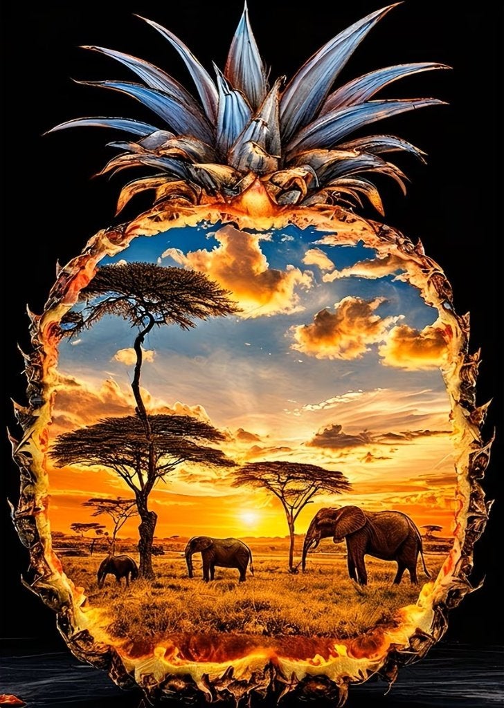 Peinture au diamant 50x40cm Éléphant en ananas (carré) n 47, Multicolore, Comme neuf, Autres matériaux, Autres marques