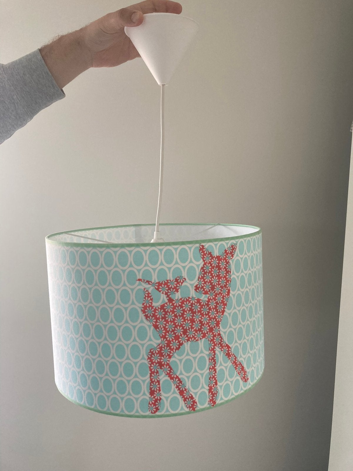 Lampenkap bambi met vogel kinderkamer, Huis en Inrichting, Blauw, Rond, Zo goed als nieuw, Ophalen