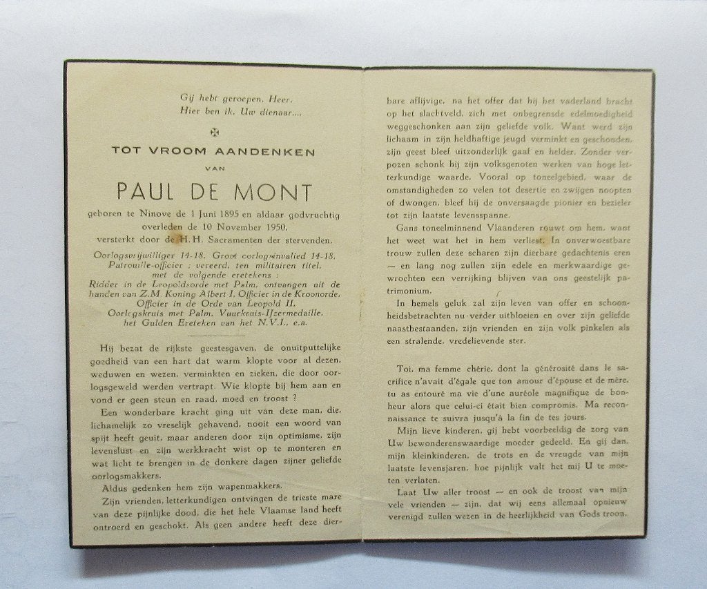 bidprentje  1950  ninove ( paul de mont ), Verzamelen, Verzenden, Bidprentje