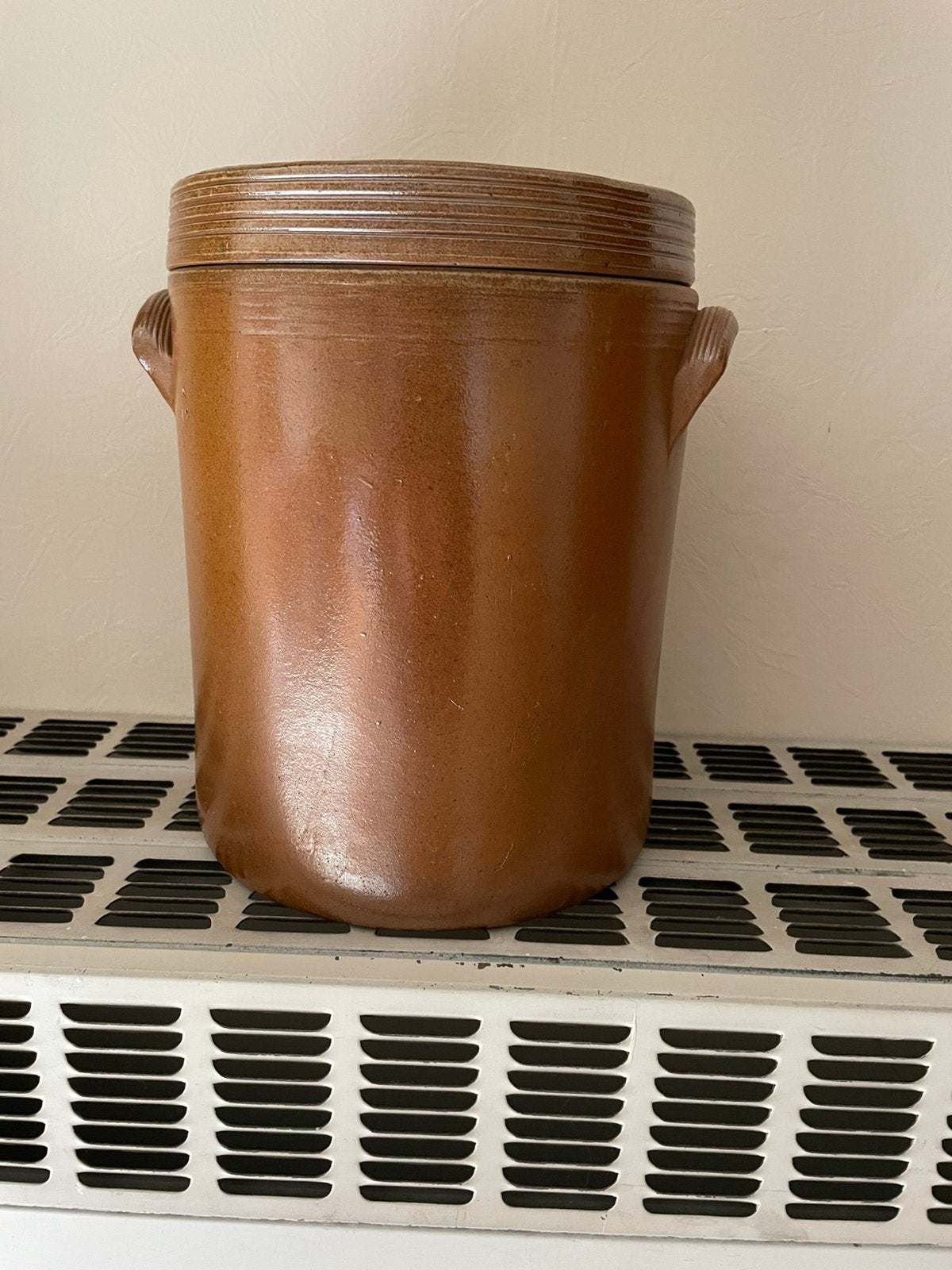 Grote vintage franse pot in gres met deksel, Ophalen