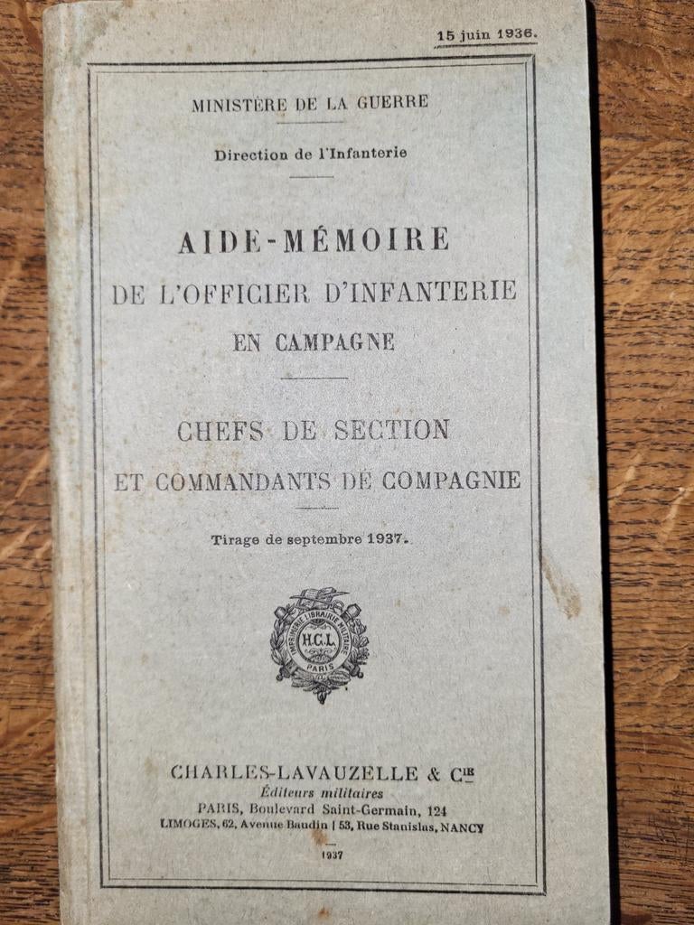 Aide-mémoire de l'officier d'infanterie en campagne, Avant 1940, Utilisé, Armée de terre, Envoi