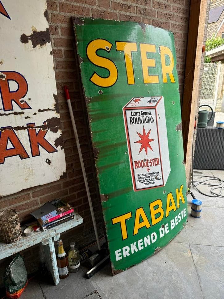 Oude Ster Tabak Emaille Reclamebord, Antiek en Kunst