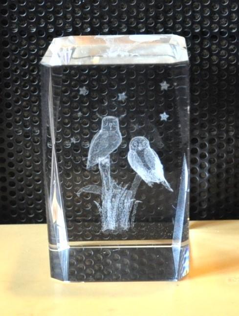 bloc presse papier en cristal holographie 3d hibou chouette, Enlèvement ou Envoi