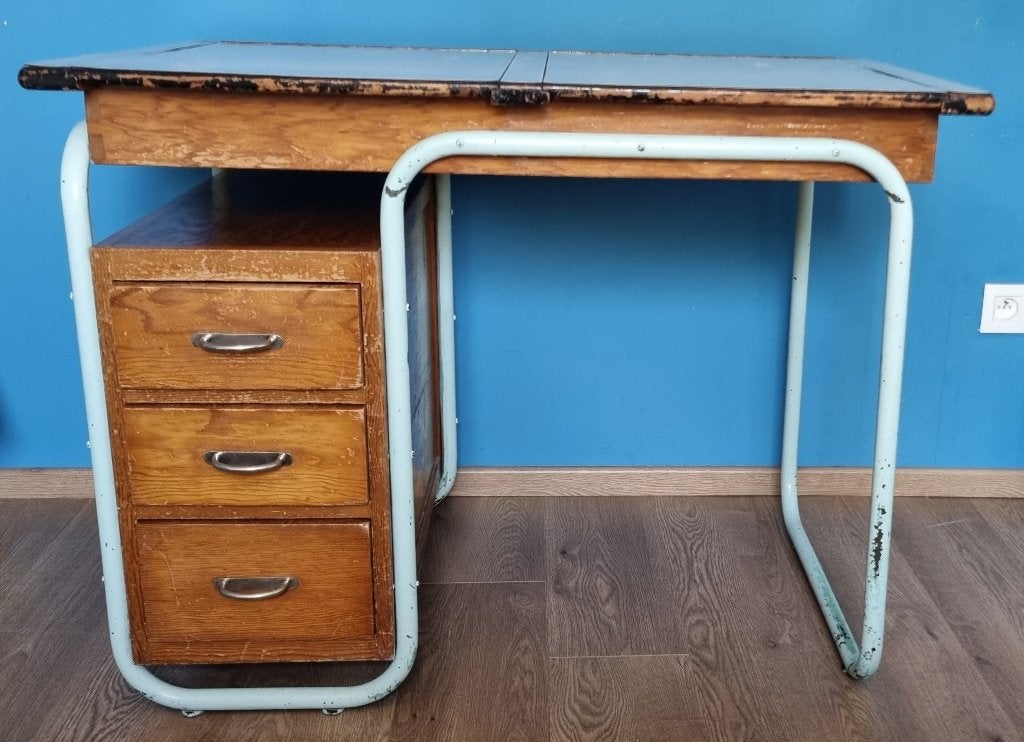 vintage bureau, Maison & Meubles, Bureaux, Vintage, Avec tiroirs, Enlèvement, Bois