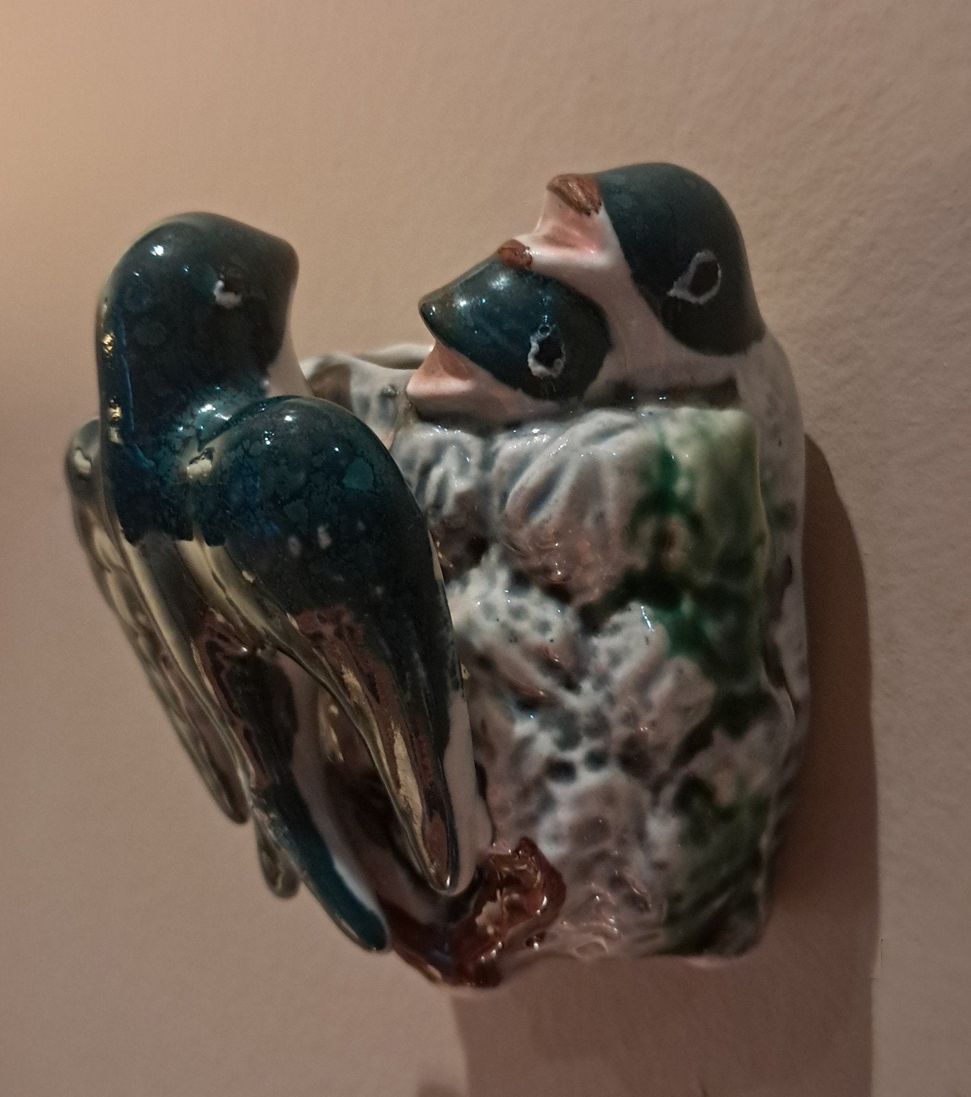 Vintage, keramieken zwaluwnest met jonge vogeltjes, Ophalen of Verzenden