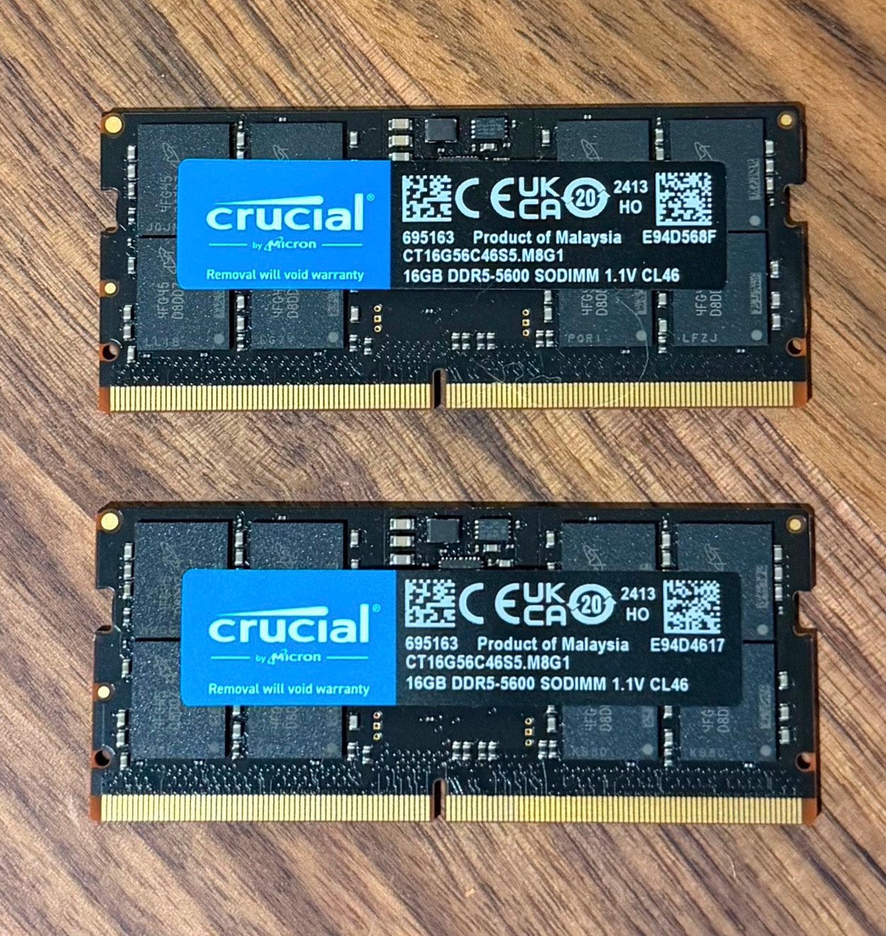 2x 16GB Crucial DDR5-5600 SO-DIMM (32GB) laptopgeheugen, Computers en Software, Ophalen, Zo goed als nieuw, DDR5, Laptop