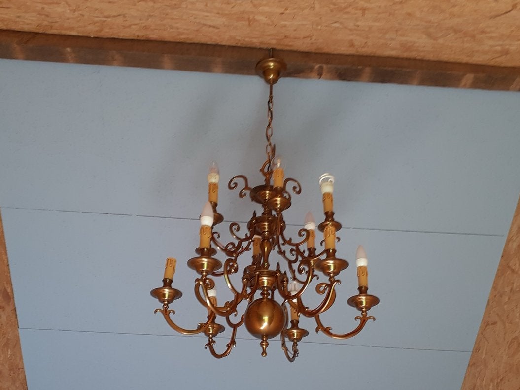 Prachtige oude luster, Maison & Meubles, Lampes | Lustres, Comme neuf, Métal, E14 (petit), Enlèvement