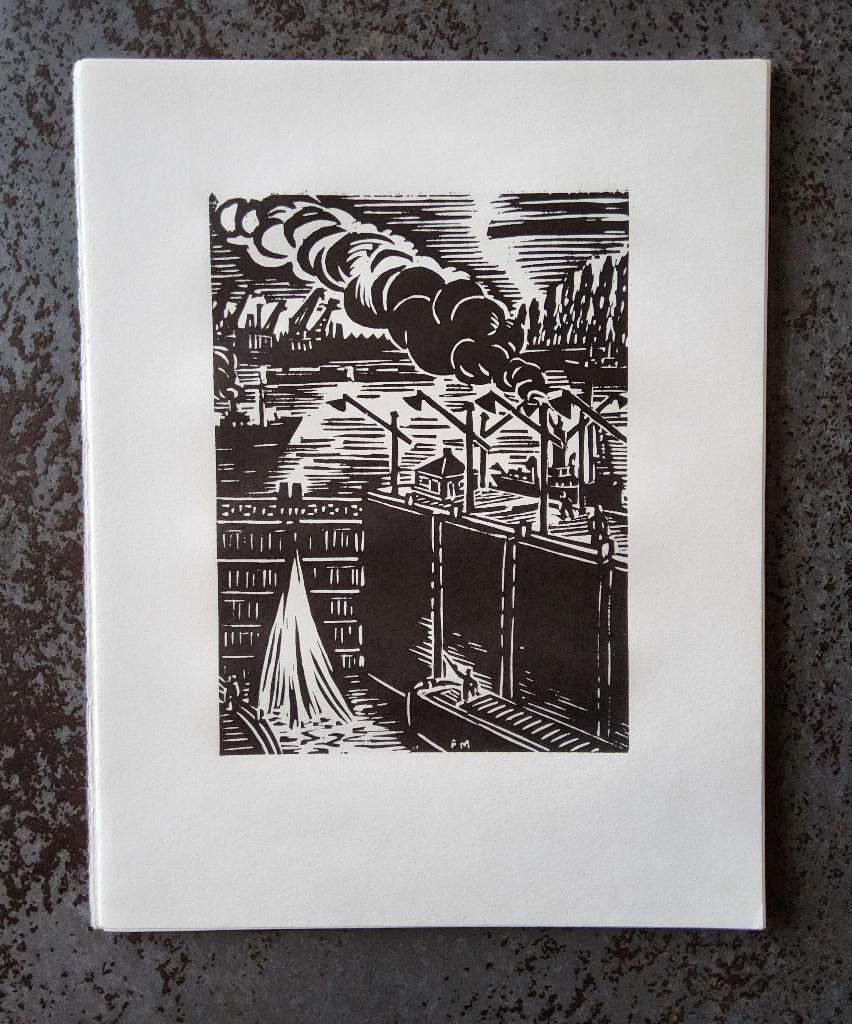 Houtsnede Sluizen op het Albertkanaal door Frans Masereel, Antiek en Kunst, 1950 - 1999, Architectuur, Ophalen of Verzenden, Gesigneerd