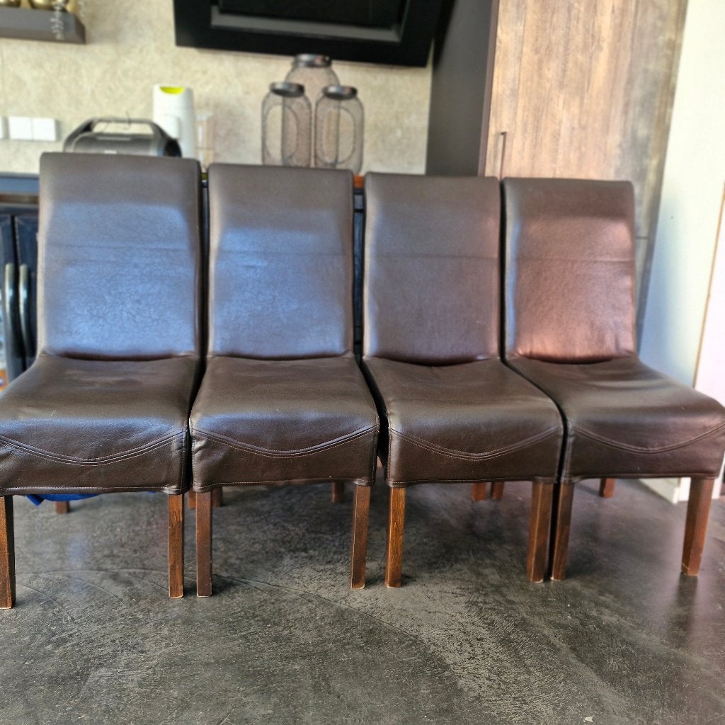 4 lederen stoelen, Ophalen, Gebruikt, Bruin, Leer