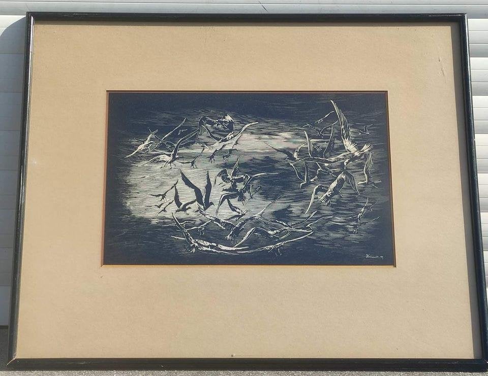 Lithographie oiseaux signe deterdt h, Enlèvement ou Envoi, Lithographie