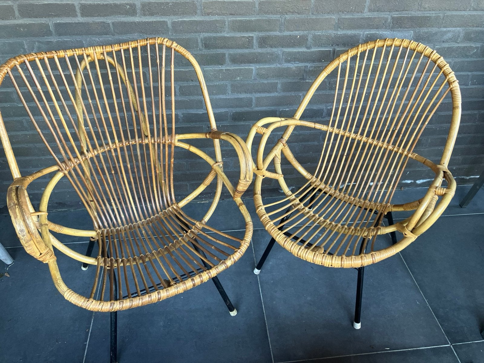Vintage rotan kuipstoelen jaren60 Rohe Noordwolde, Jardin & Terrasse, Chaises de jardin, Utilisé, Rotin, Enlèvement