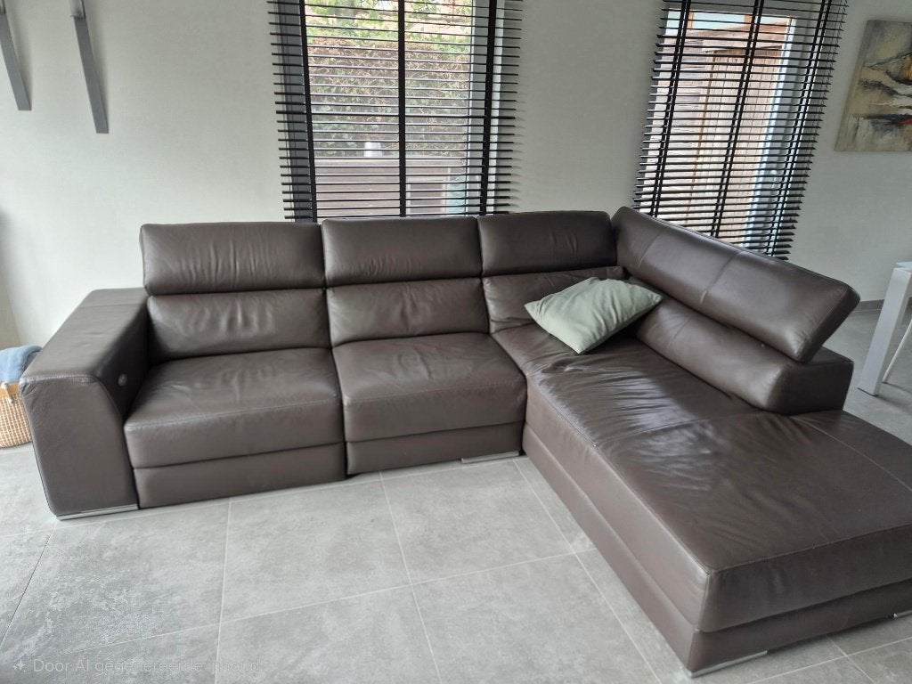 Lederen hoekzetel met relax, Huis en Inrichting, Ophalen, Gebruikt, Leer