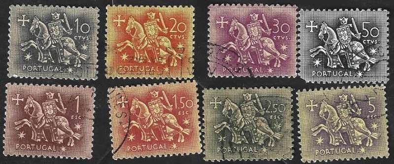 8 Postzegels Portugal 1953 Ridder te paard, Ophalen of Verzenden, Portugal, Gestempeld