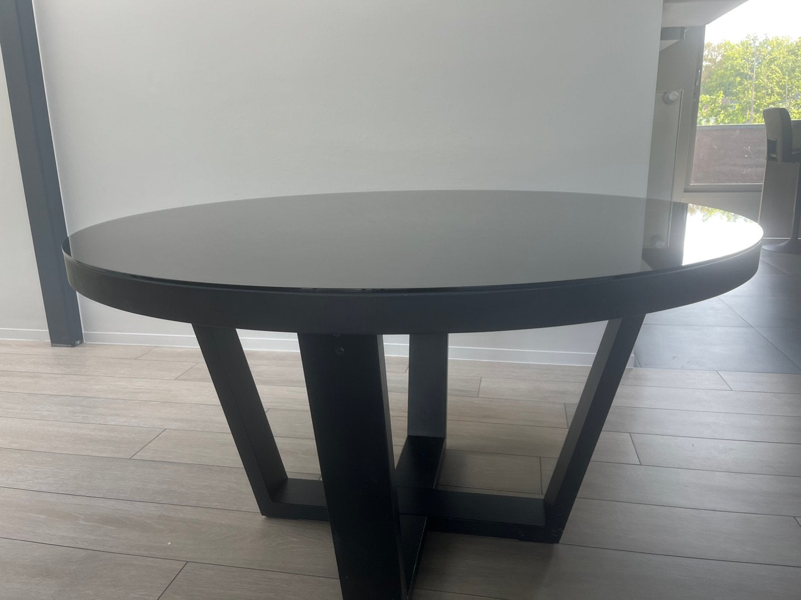 Camerich design tafel met op maat gemaakt glazen blad, Huis en Inrichting, Ophalen, 50 – 75, Modern, klassevol, Glas