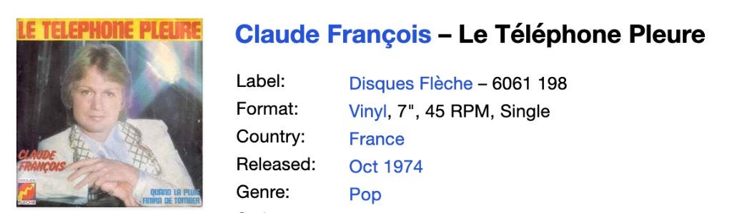 45T / Rock-Pop / Claude François / Le telephone pleure 1974, Enlèvement ou Envoi, Pop, 7 inch, Utilisé