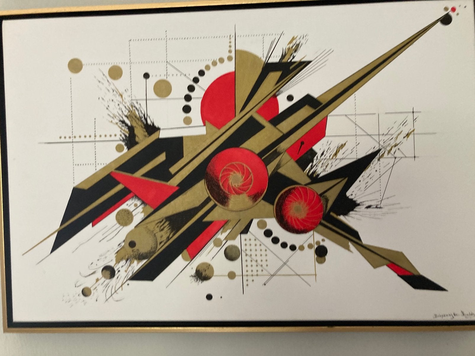 Abstract geometrisch schilderij in acrylverf op canvasdoek, Enlèvement