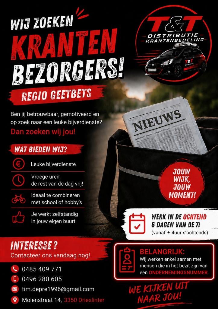 Kranten bezorgers gezocht regio geetbets