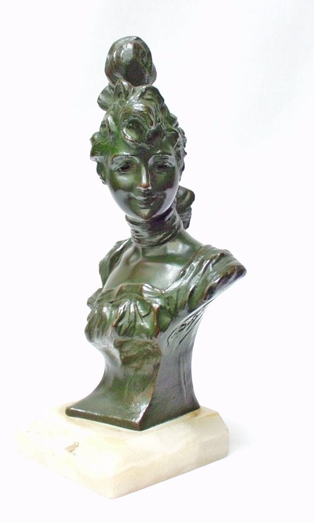 Bronzen Art Nouveau Buste - Van Der Straeten., Antiek en Kunst, Ophalen of Verzenden, Brons, 20 - 50 cm, Gemerkt