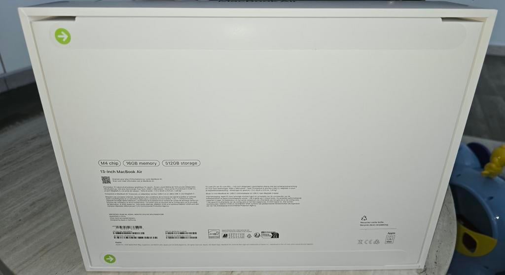 Macbook air 13 2025 m4 512G 16G RAM, 13 pouces, 512 GB, MacBook, Azerty