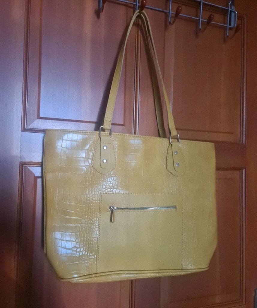 Mosterdgele shopper met krokodilleneffect, Handtassen en Accessoires, Ophalen of Verzenden, Nieuw, Geel, Shopper