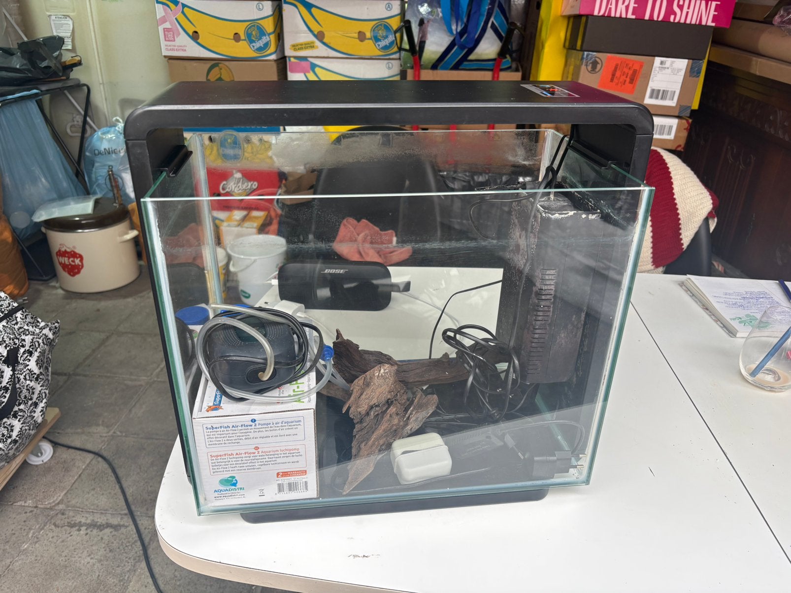 Aquarium met verschillende extra’s, Dieren en Toebehoren, Ophalen, Gebruikt, Inclusief toebehoren, Leeg aquarium