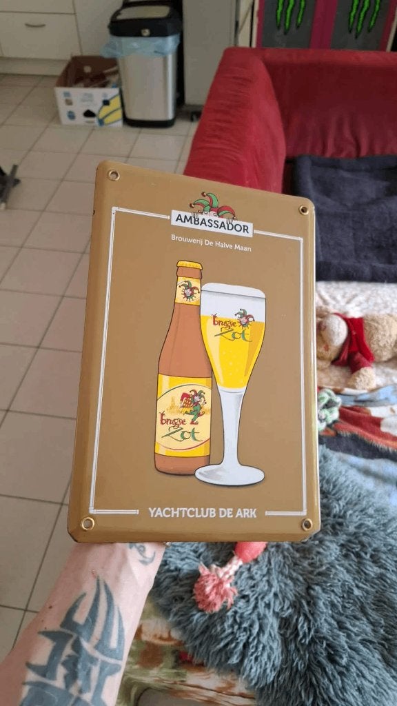 Emaille bord brugsezot, Ophalen of Verzenden, Zo goed als nieuw, Reclamebord