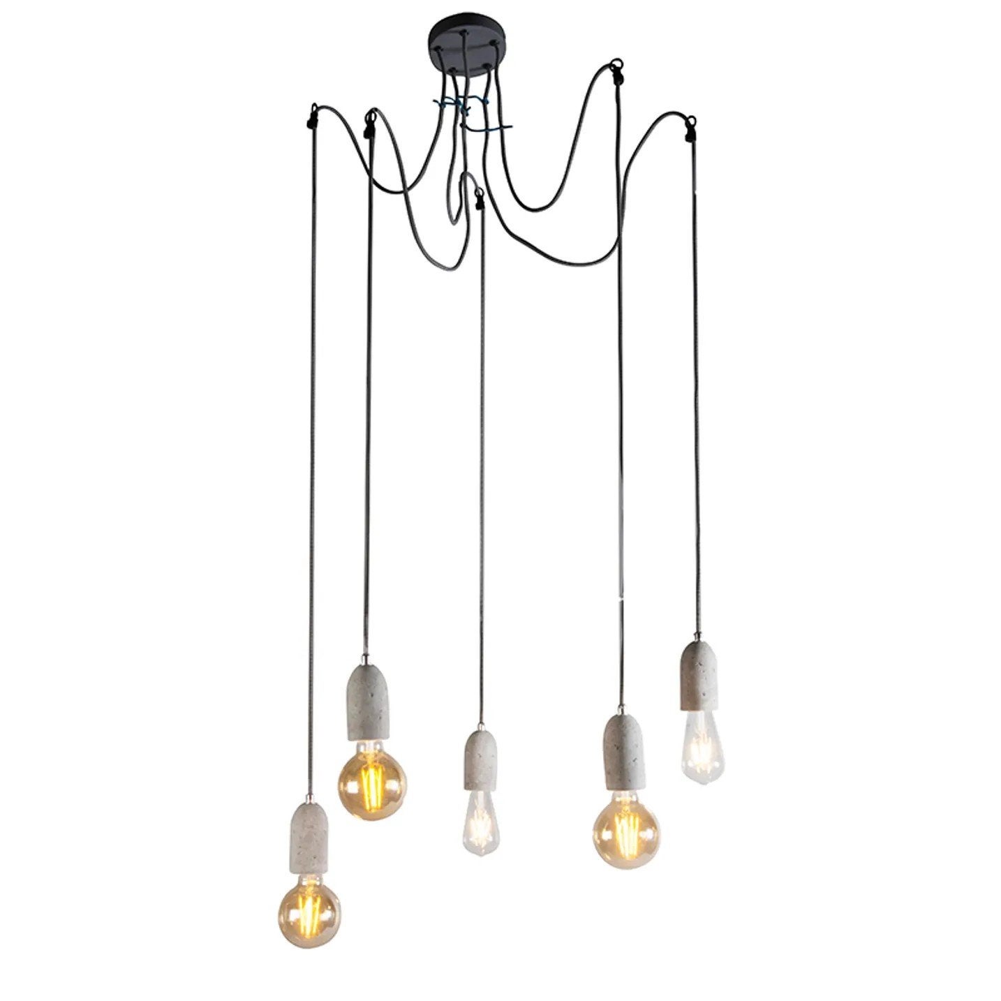 Qazqa - industriële hanglamp grijs beton - 5 lampen, Ophalen, Zo goed als nieuw, E27 (groot)