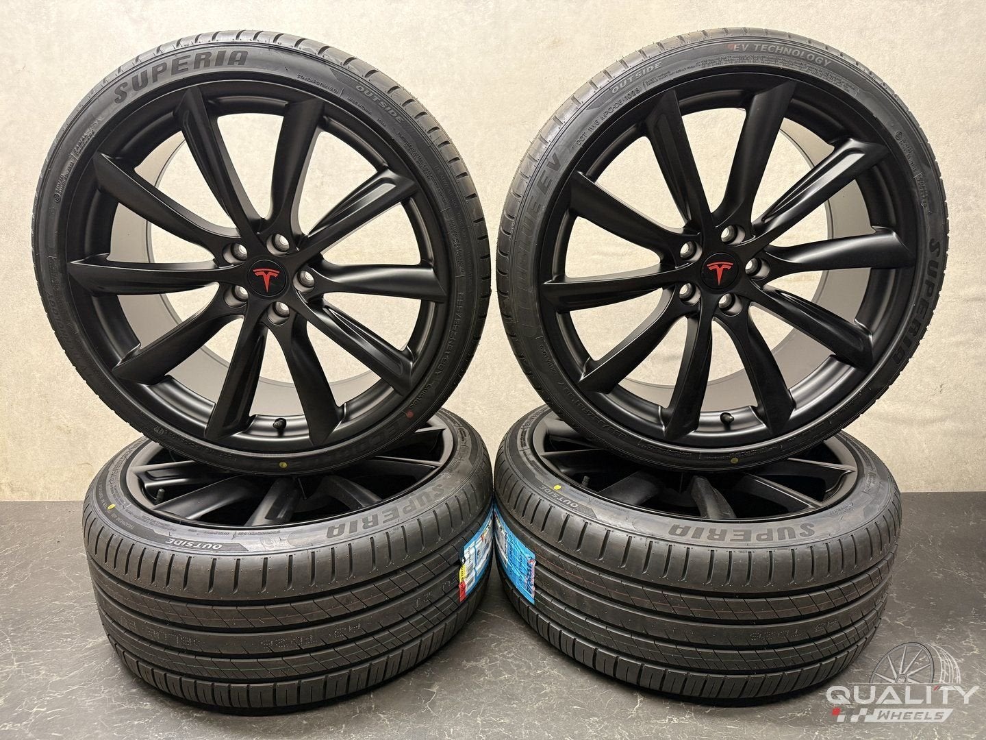 5x114,3 21 inch Tesla model Y 2020+ Breedset Velgen + Banden, Neuf, Pneus et Jantes, 255 mm, Véhicule de tourisme